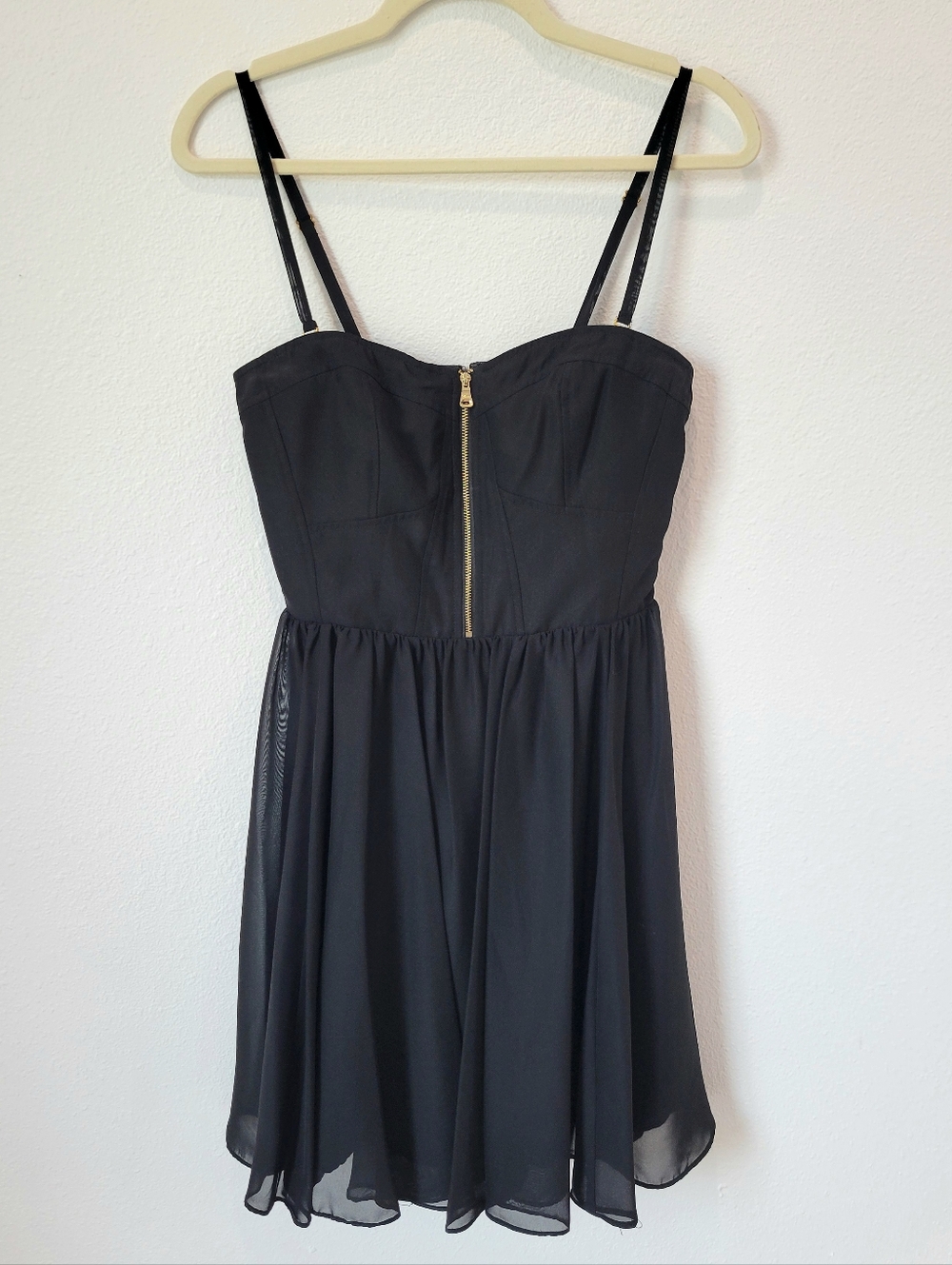 Guess Black Corset Tulle Mini Dress Size 4 Gold Zipper Front